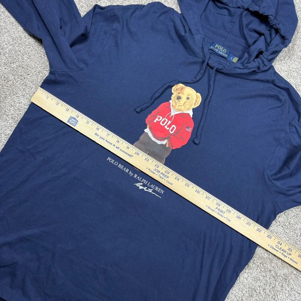 Polo Ralph Lauren Mens Polo Bear Hooded Long Sleeve T-Shirt Navy Blue Large
